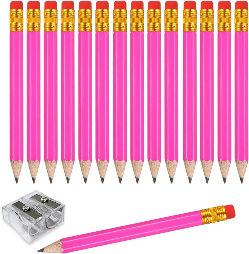 Adhere 25pcs Golf Pencils with Eraser Pre sharpened Hexagon half Wooden Pencils Graphite 2B for Golf Event Scoring,Classroom,Wedding,Company Meetings,Pew, Pocket (Rose Red) - Image 1